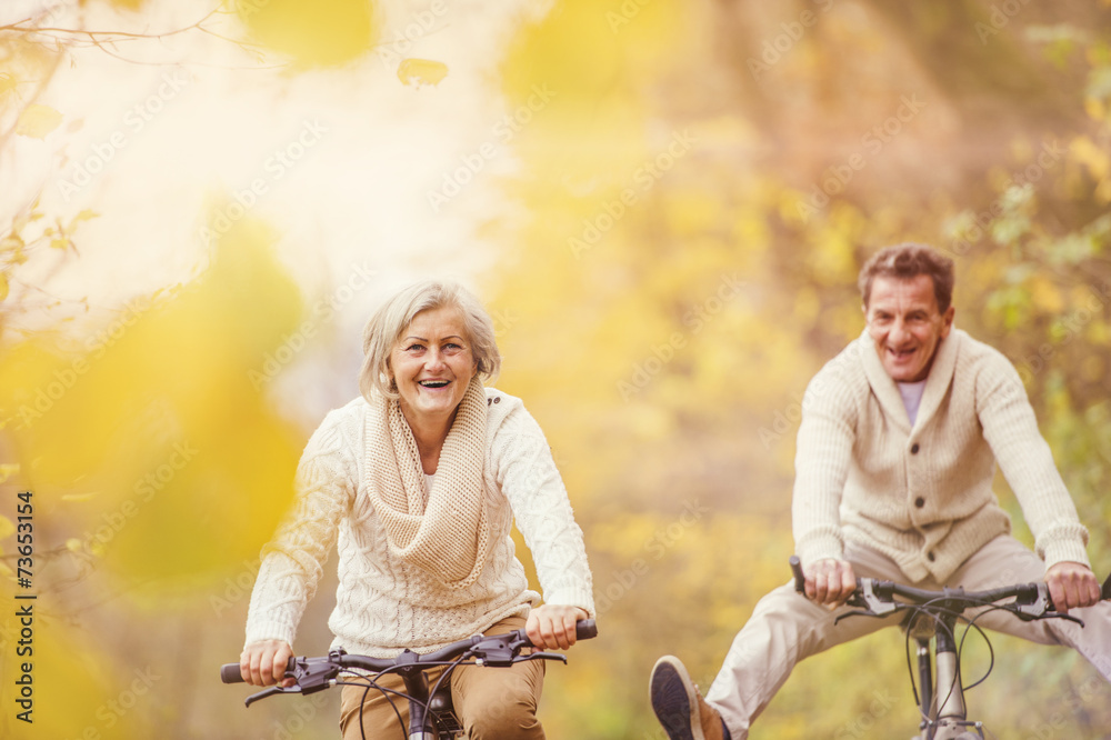 Obraz premium Active seniors ridding bike and having fun