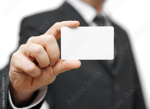 businessman hold business card , contact us concept