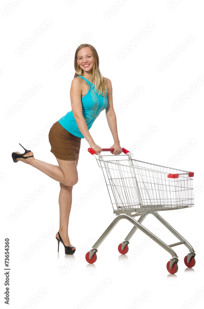 Woman in shopping concept isolated on white Woman in shopping concept isolated on white