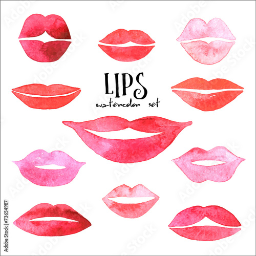 Watercolor lips set.