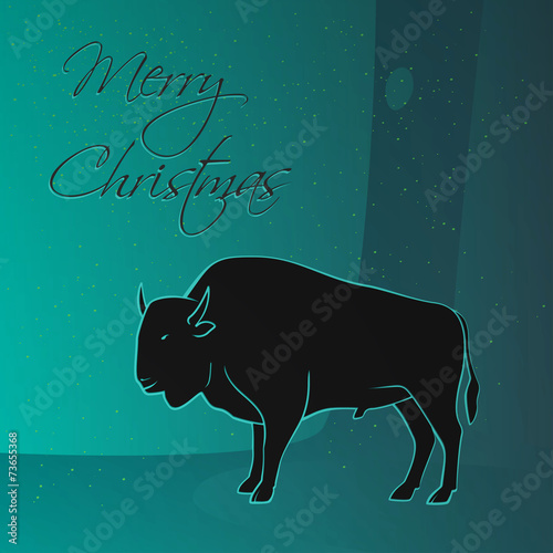 Merry Christmas magic forest card - bison