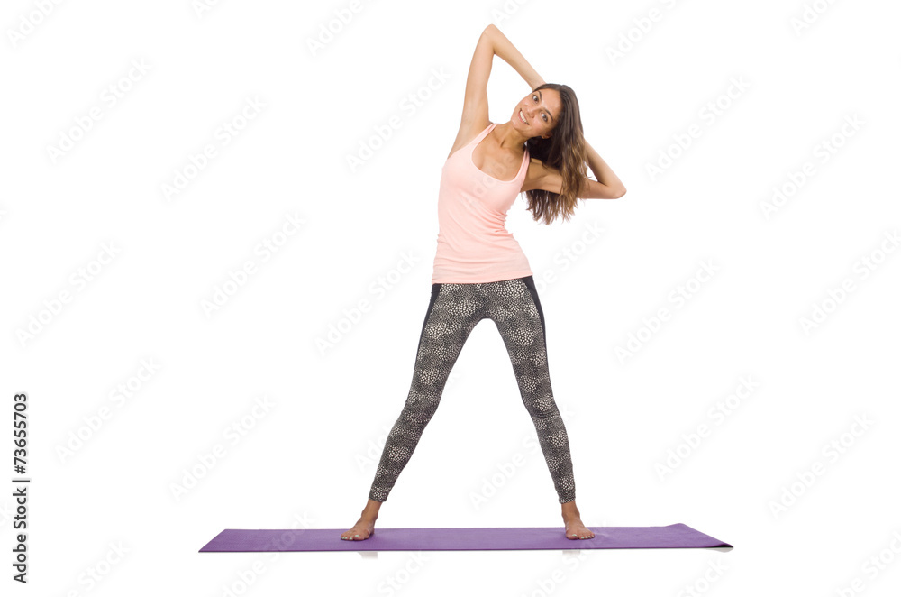 Young woman doing sport exercises isolated on white Young woman doing sport exercises isolated on white