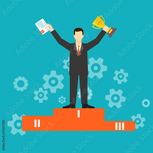 Winner Businessman Goal Holding Trophy
