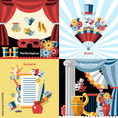 Theatre flat icon set