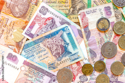 Sri Lanka money Rupee, banknotes and coins. photo