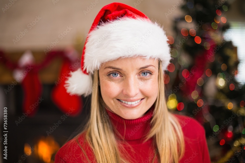 Festive blonde smiling in santa hat Festive blonde smiling in santa hat