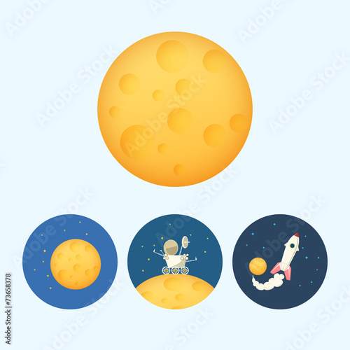 Set icons with  moon  spaceship  moonwalker  rover