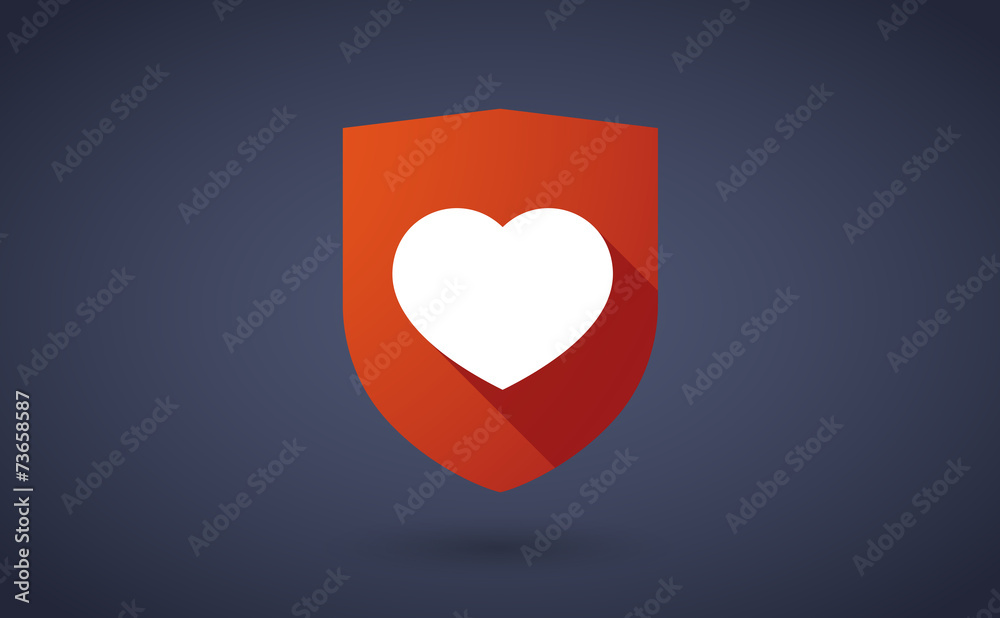 Long shadow shield icon with a heart Long shadow shield icon with a heart