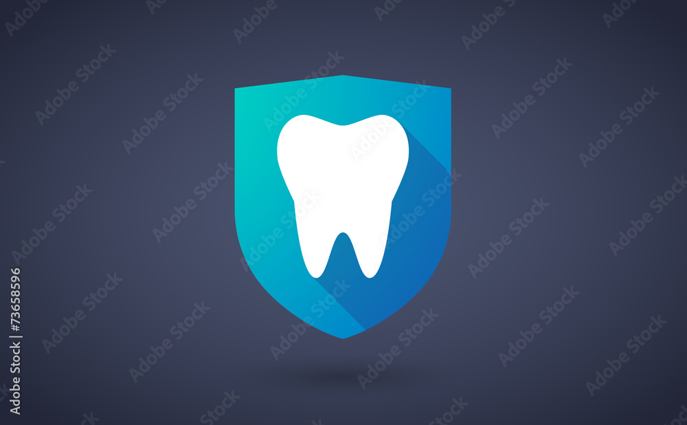Long shadow shield icon with a tooth Long shadow shield icon with a tooth