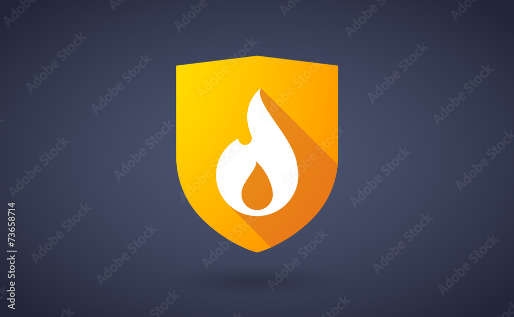 Long shadow shield icon with a flame Long shadow shield icon with a flame