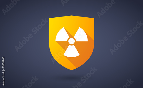 Long shadow shield icon with a radioactivity sign