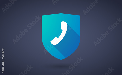 Long shadow shield icon with a phone