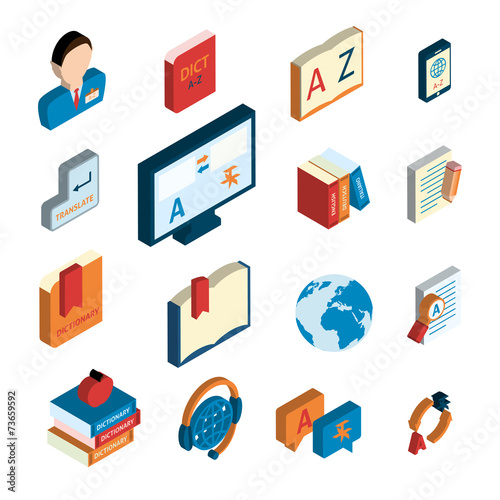 Translation and dictionary icons set