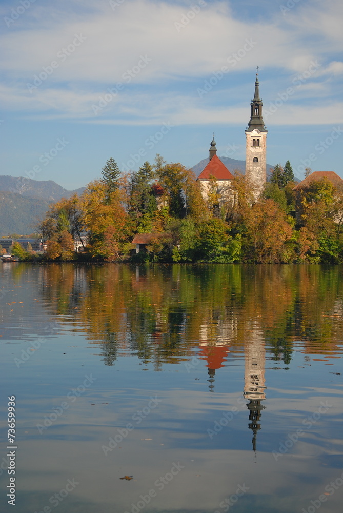 Saint Martin's Church Island in Bled Lake