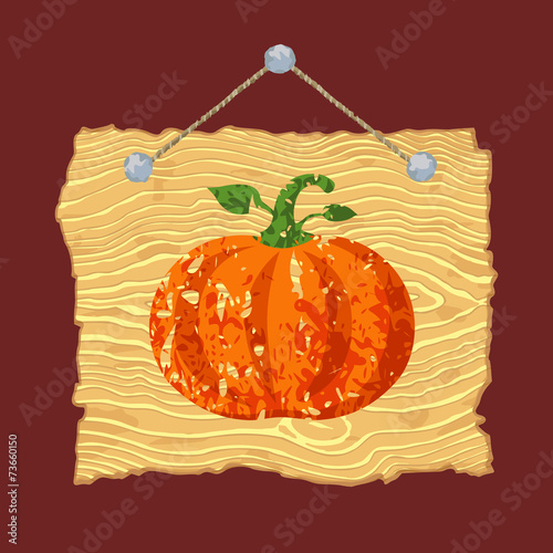 Wooden Sign with Pumpkin