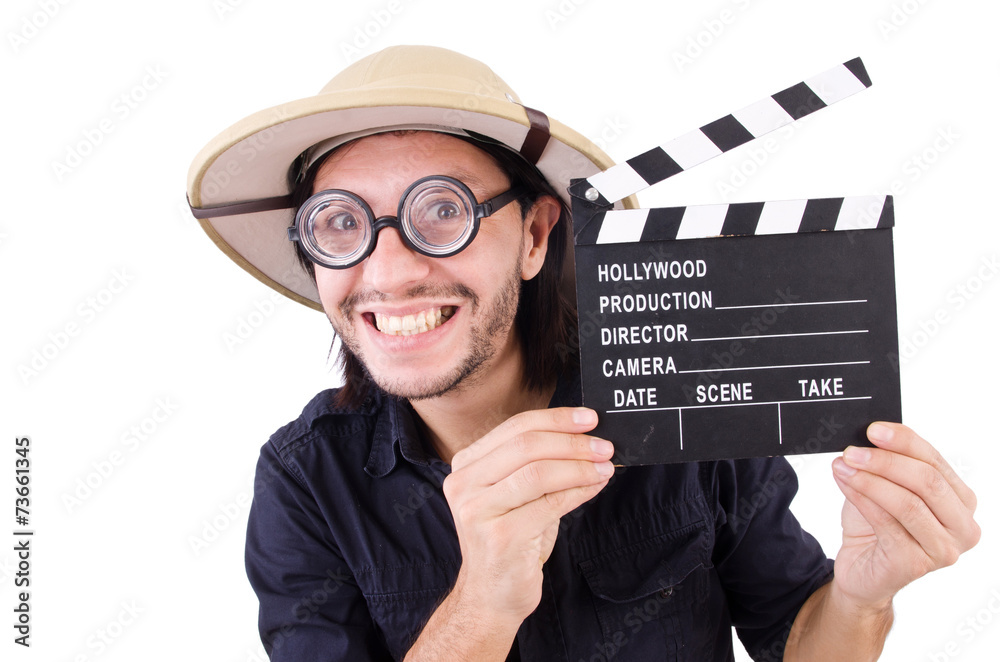 Man in safari hat in hunting concept Man in safari hat in hunting concept