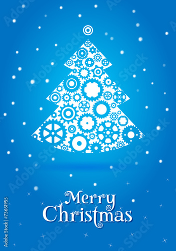 Christmas tree made of gears on blue background