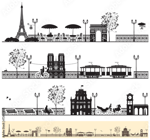 seamless frieze with the Paris streets and architectural sights