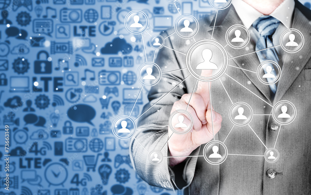 man hand pressing social media icon man hand pressing social media icon
