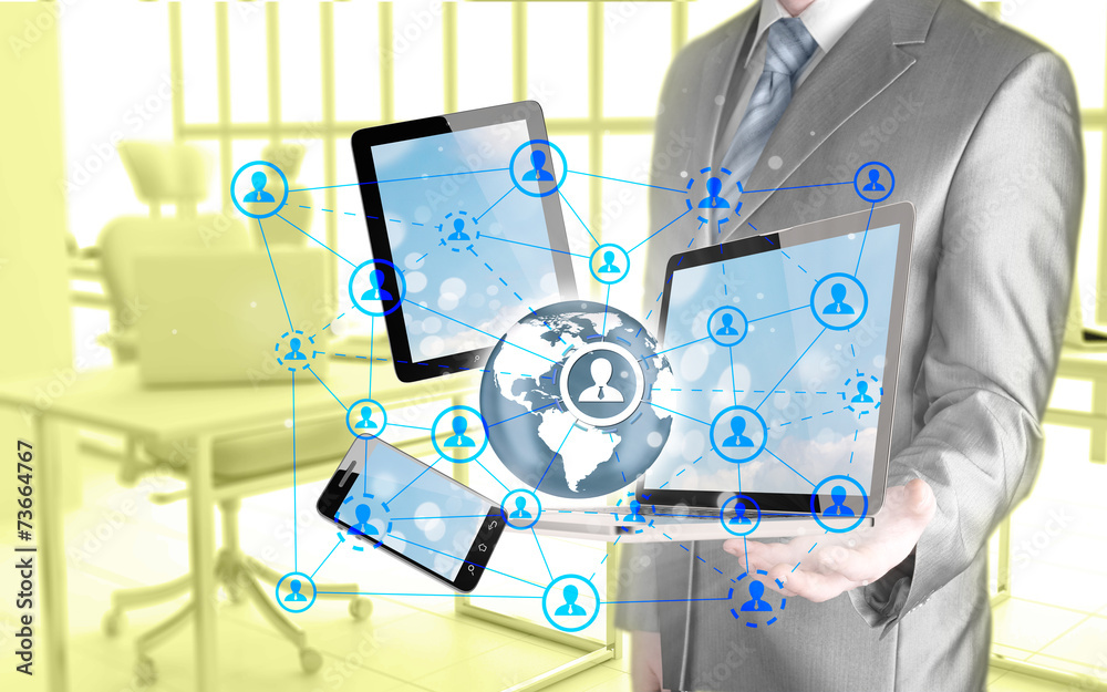 Business man using tablet PC and smartphone social connection Business man using tablet PC and smartphone social connection
