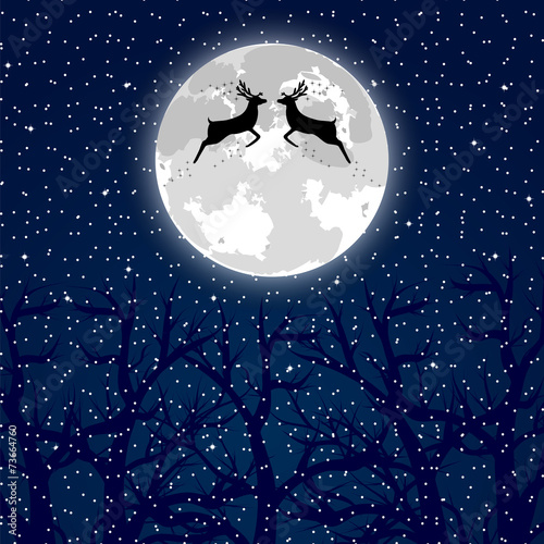 Christmas reindeer on a background of the full moon