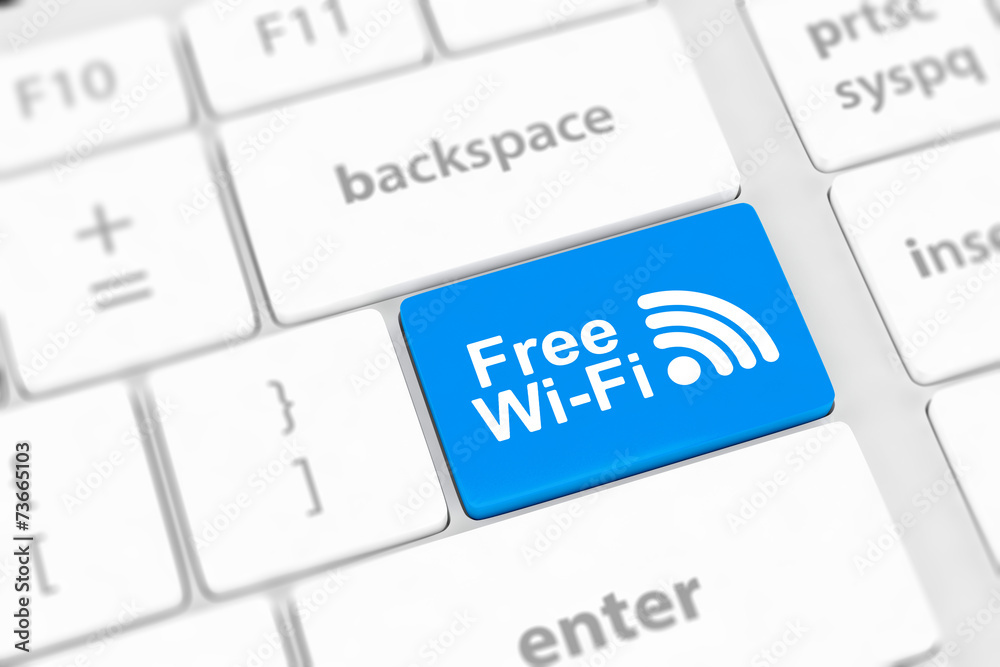 Free WI-FI button on keyboard with soft focus Free WI-FI button on keyboard with soft focus