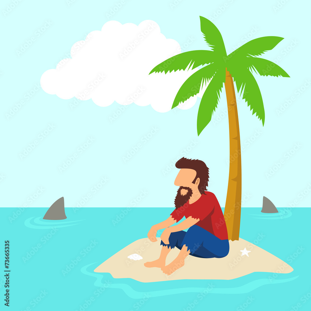 Simple cartoon of a man figure isolated on an island