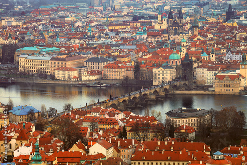 viewpoint panorama of Prague over Charles Bridge
