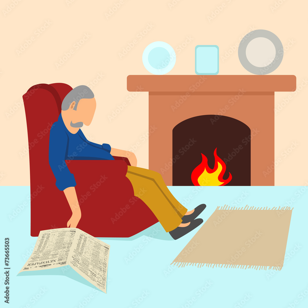 Simple cartoon of an old man taking a nap in the sofa Stock Vector | Adobe  Stock