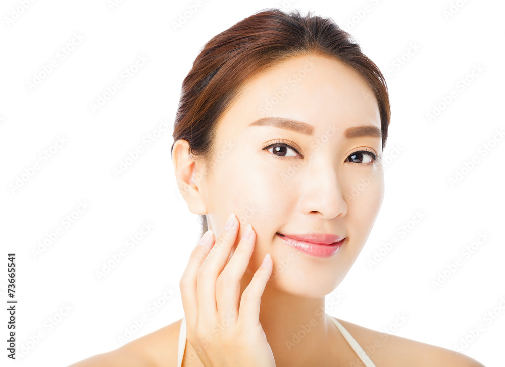 closeup beautiful young asian woman face isolated on white closeup beautiful young asian woman face isolated on white