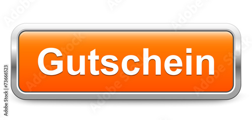 Gutschein – orange metallisch Schild Knopf