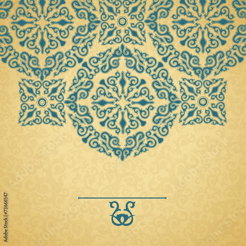 Blue ornament, gold background.