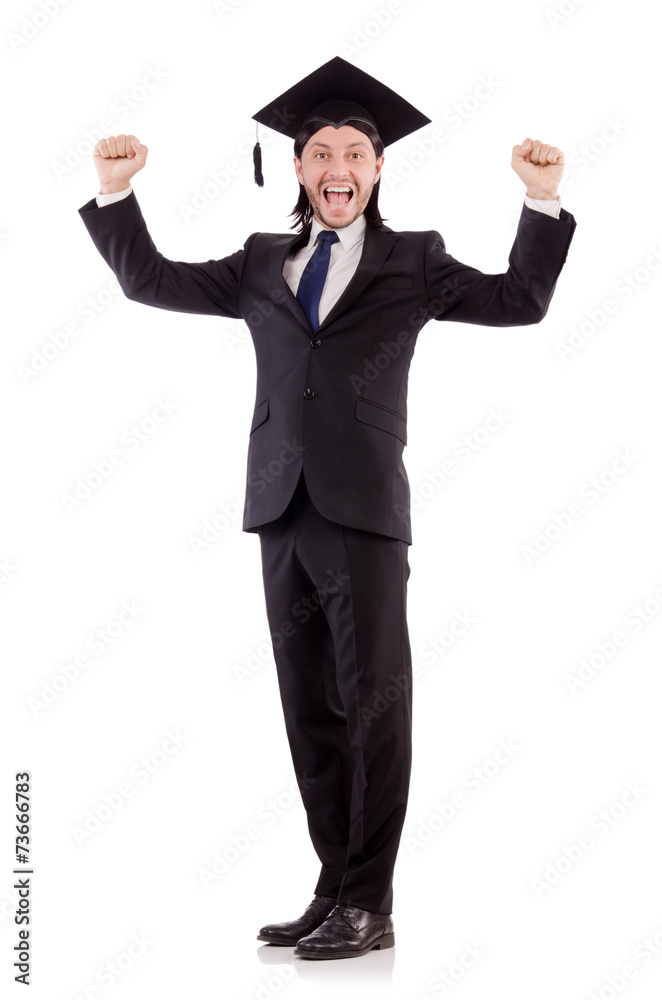 Young male student graduated from high school on white Young male student graduated from high school on white
