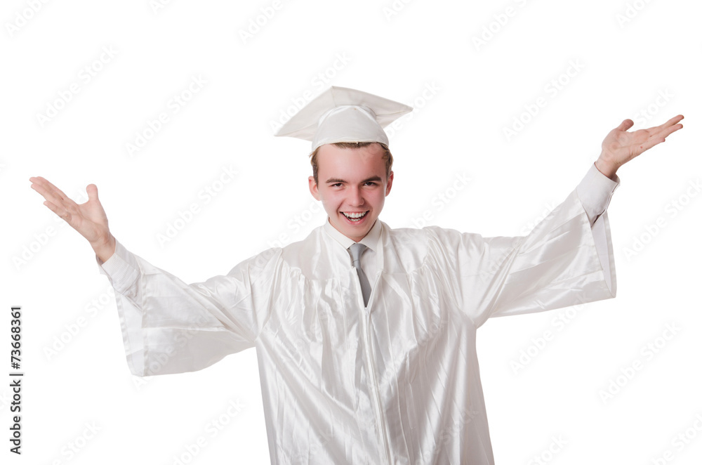 Young male student graduated from high school on white Young male student graduated from high school on white