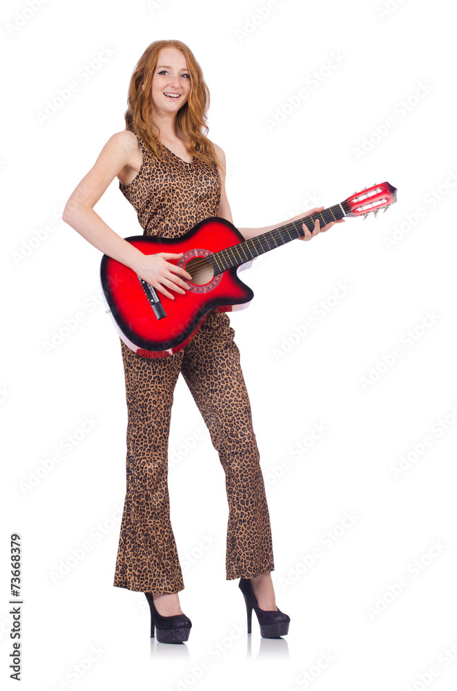 Woman playing guitar isolated on white Woman playing guitar isolated on white