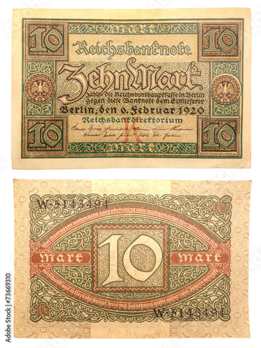 Reichsbanknote Banknote 1920 Vorderseite und Rückseite