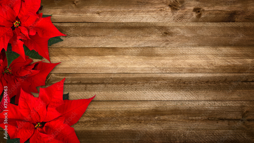 Wunschmotiv: Hintergrund aus Holz und Weihnachtsstern #73670163