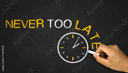 never too late concept on blackboard