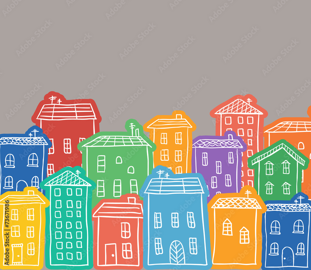 Houses colored doodles
