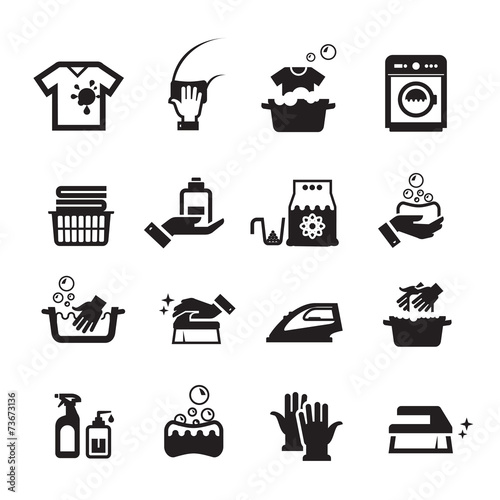 Laundry washing icons set
