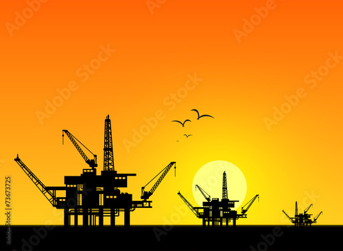 Oil derrick in sea for industrial design.