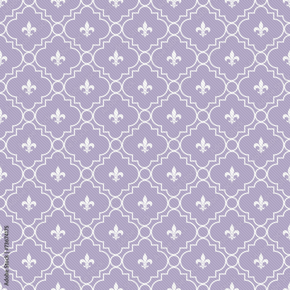 White and Purple Fleur-De-Lis Pattern Textured Fabric Background White and Purple Fleur-De-Lis Pattern Textured Fabric Background