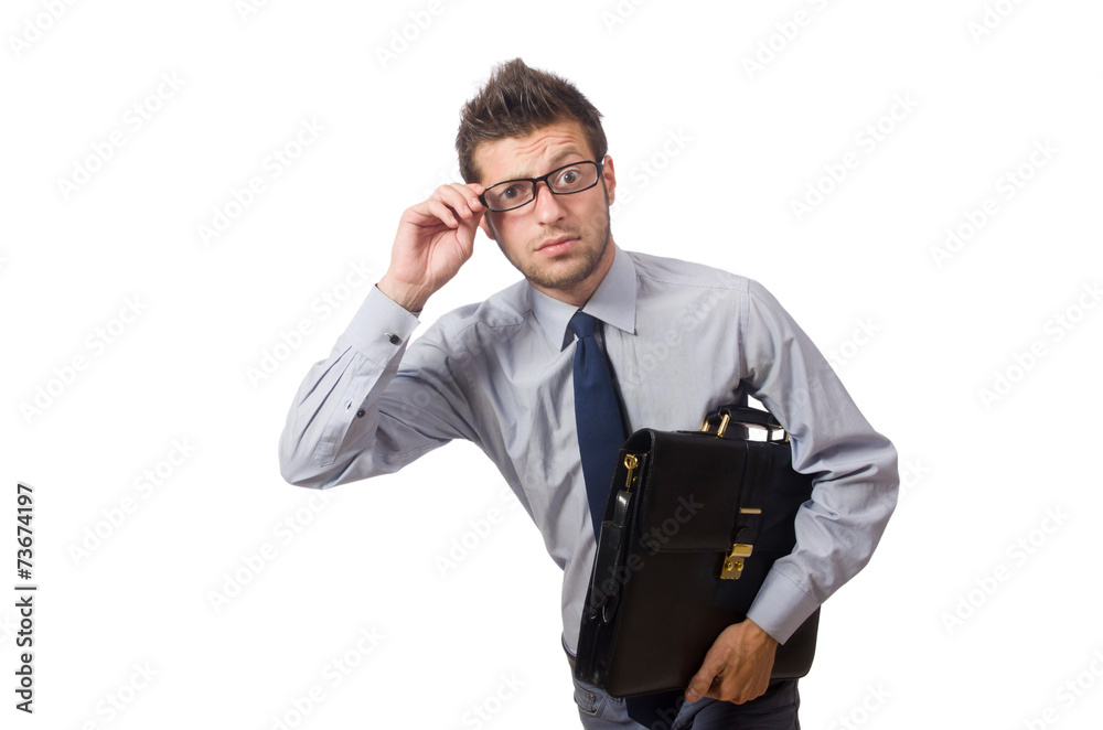 Funny young businessman isolated on white Funny young businessman isolated on white