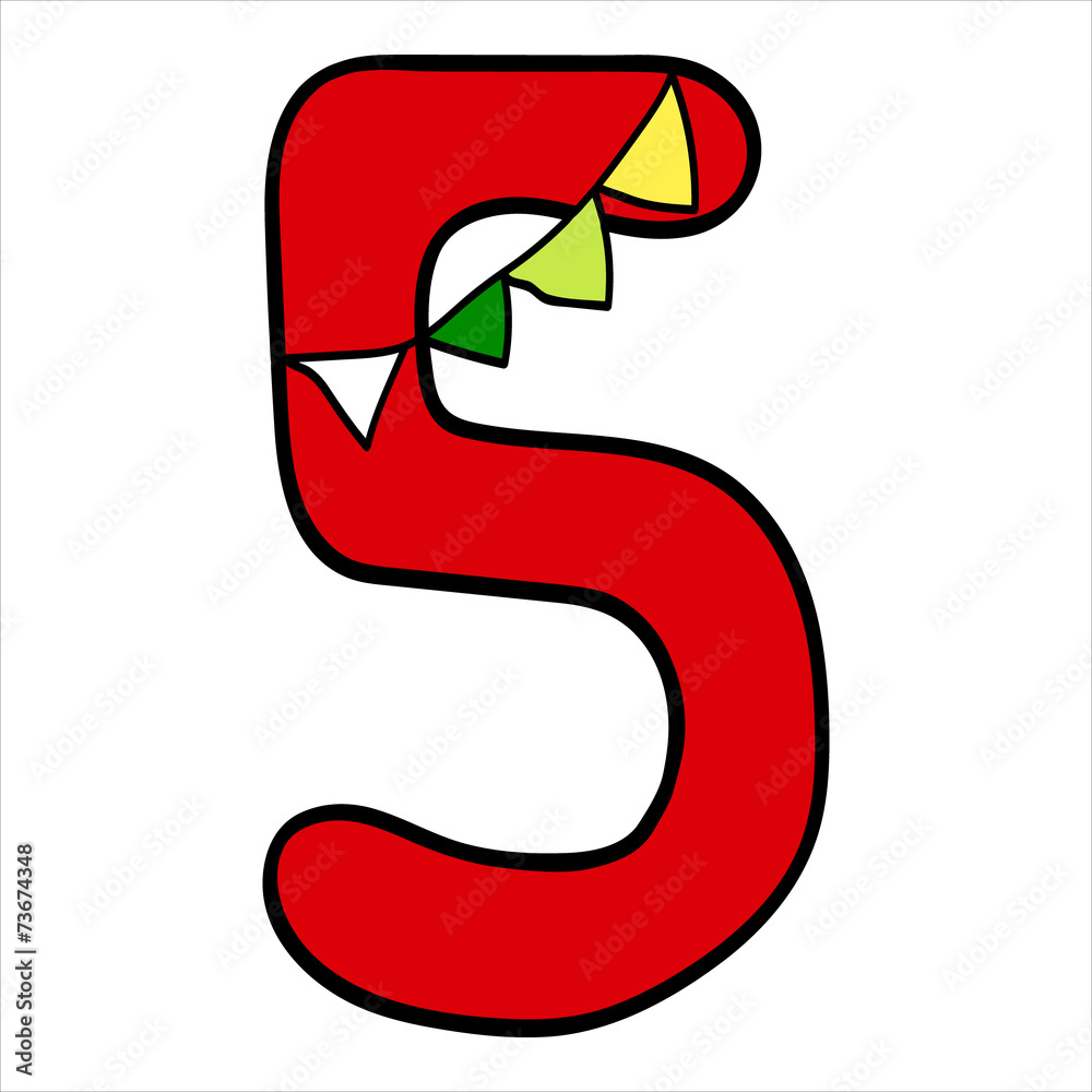 Naklejka premium Vector stylized Christmas figure. Number 5.