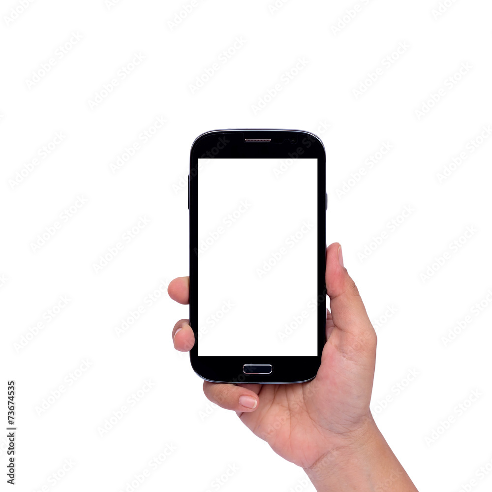 Hand holding smartphone isolated on white background Hand holding smartphone isolated on white background