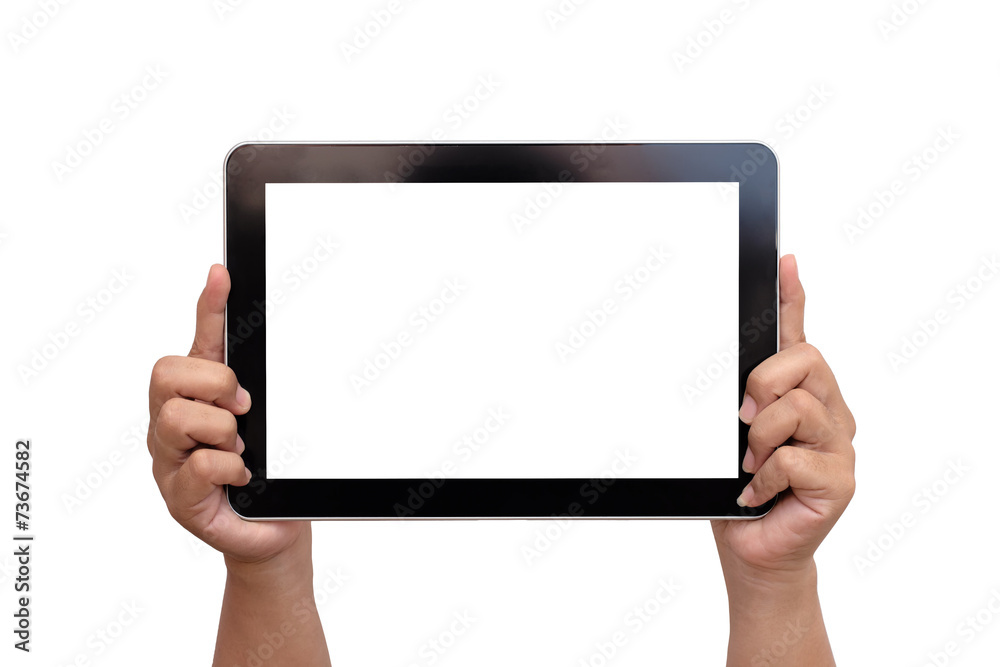 Hand holding tablet Hand holding tablet