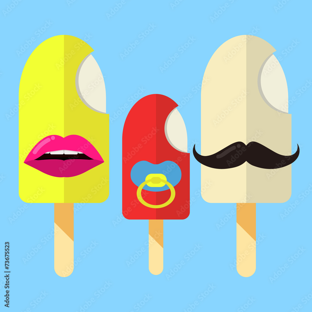 Ice cream family in flat colors design. Ice cream family in flat colors design.