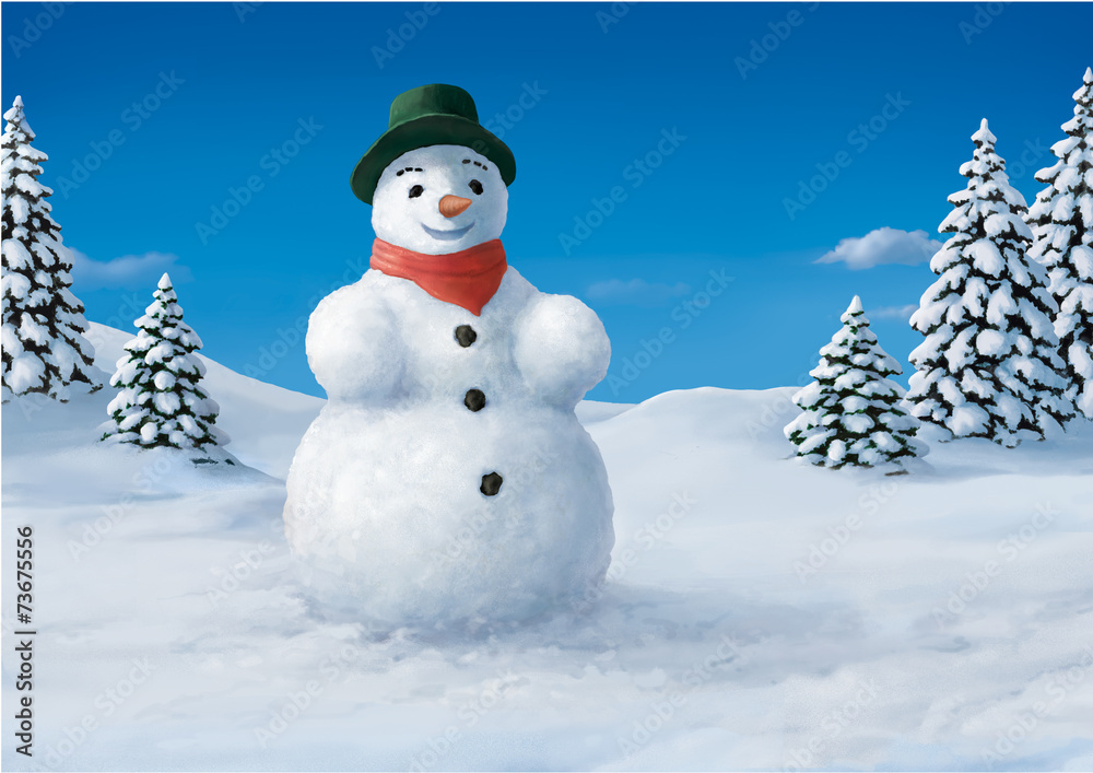 Fototapeta premium Schneemann in Winterlandschaft