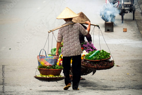 Life of florist vendor at small market in HANOI,vietnam