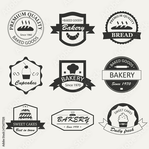 Retro bakery logos, badges and labels set. Baked goods design el